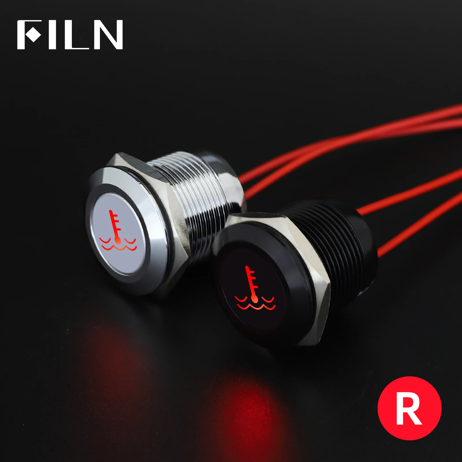 

FILN 19mm Aluminium Alloy Black 12V Waterproof LED Water Temperature Car Boat Marine Dashboard Signal Instrument Pilot Light