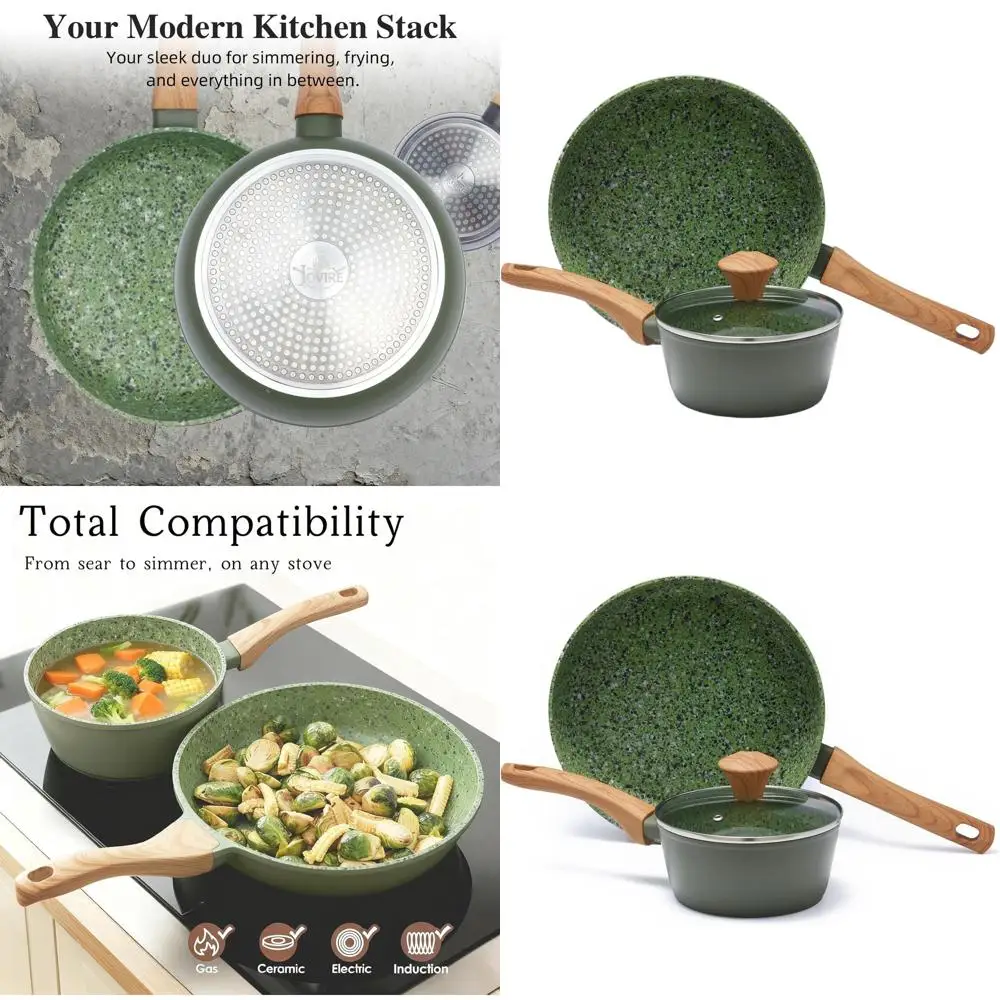 

Nonstick 2-Piece Cookware Set: 10.25 Pan & 1.43QT Pot with Lid, Safe & Induction Ready for New Chefs