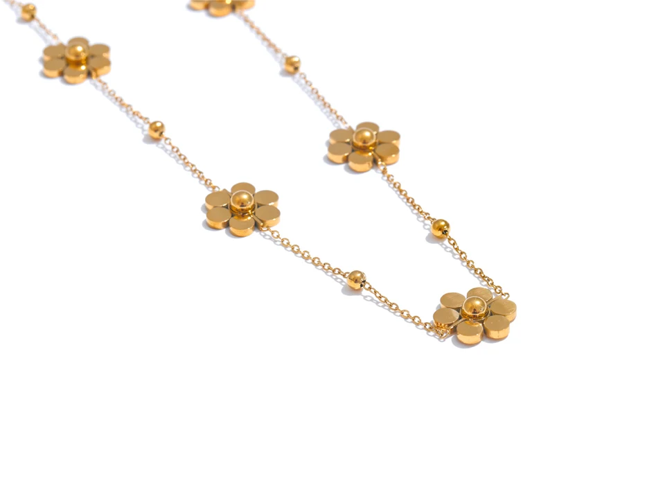 Yhpup Edelstahl-Blumenkette, modische Halskette, PVD-beschichtet, golden, wasserfest, poliert, hochwertiger Schmuck für Frauen – Detail 6