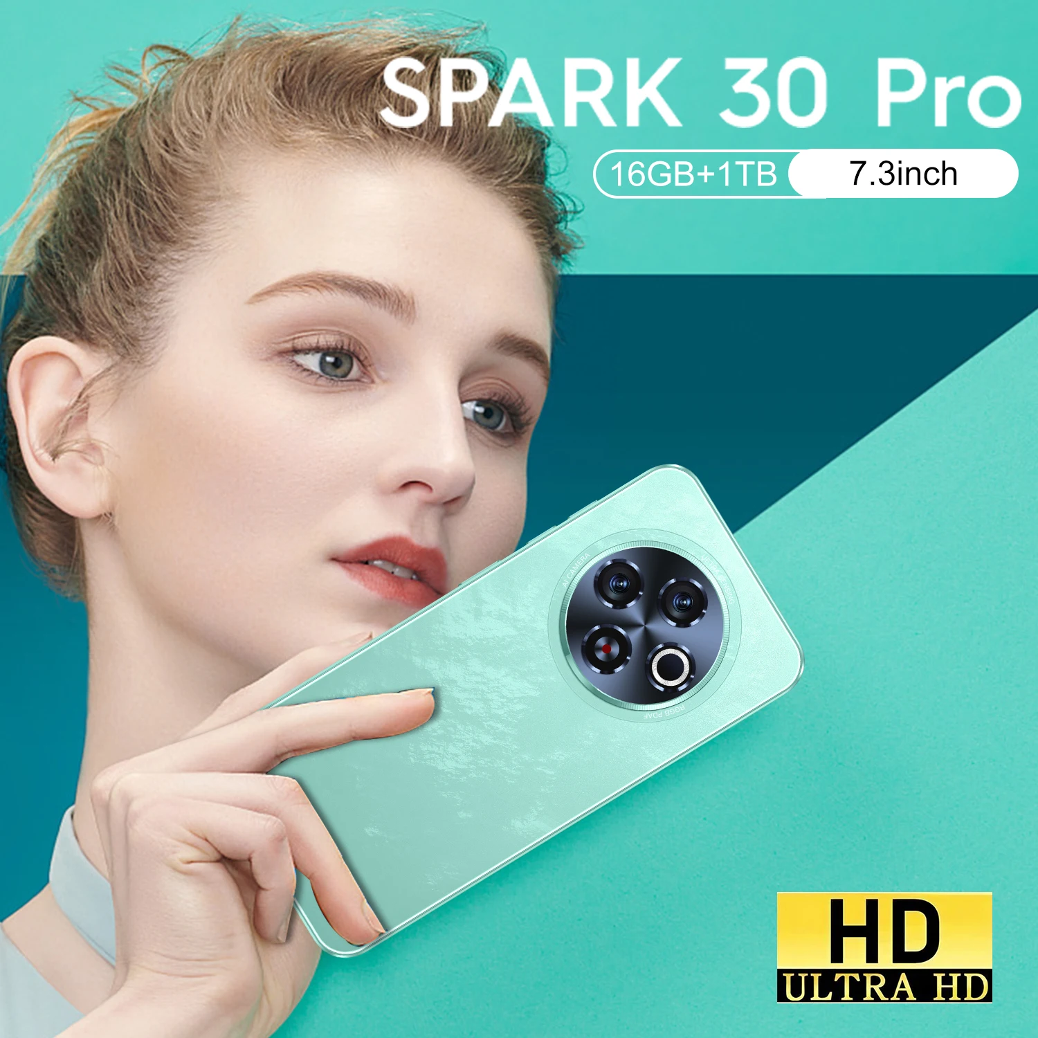 2026 Popular Phone – Spark 30, 7.3-inch large-screen smartphone, Android 15 OS, supports dual SIM cards, WiFi, and GPS. Google T