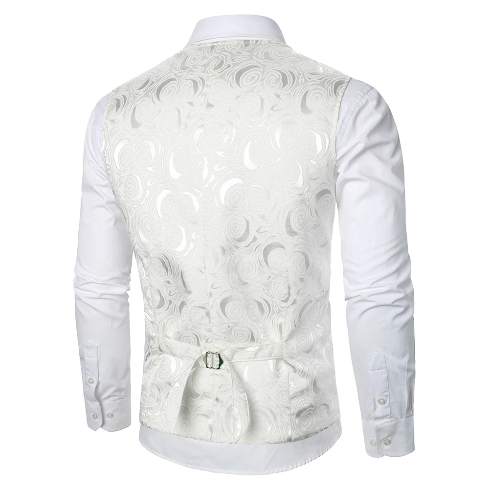 Chaleco de traje para hombre, abrigo de tela Jacquard brillante con patrón de rosas, diseño de lujo, informal, a la moda, ajustado