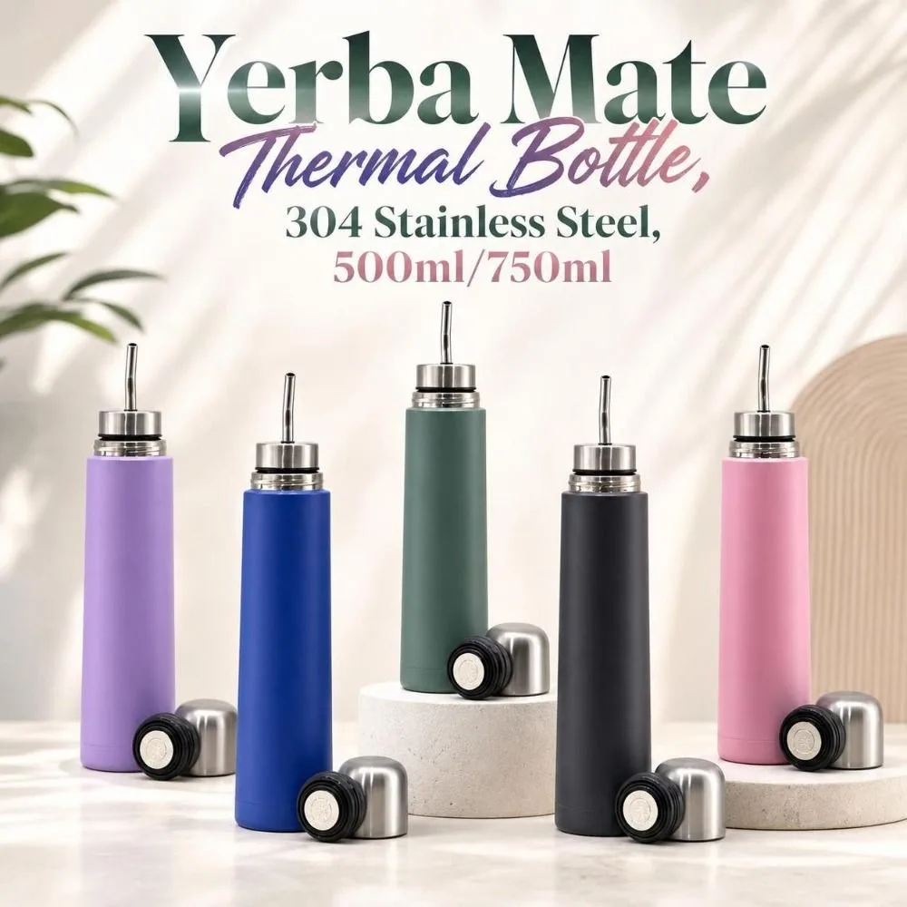 304 Stainless Steel Yerba Mate Thermal Bottle 500ml/750ml Leakproof Vacuum Water Bottle Built-In Straw Reusable