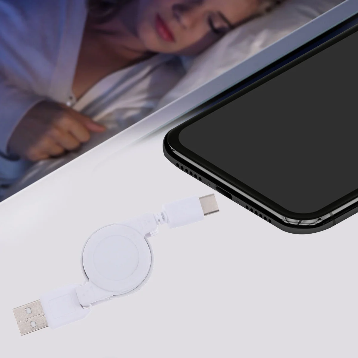 

Retractable Usb 3.1 Type C Cable Fast Charging Data Sync Cord For Phones Portable Cable White For Travel Office Car Use