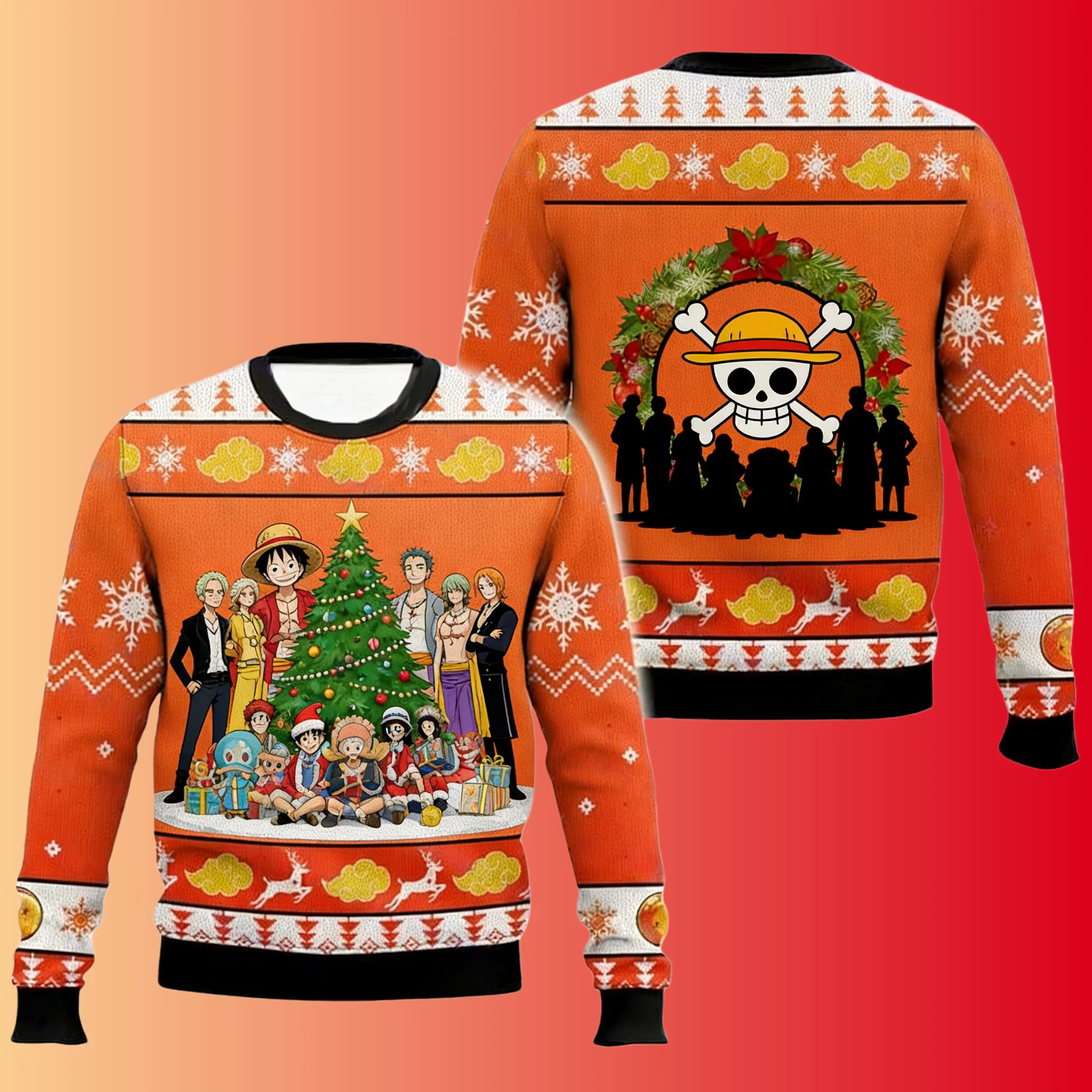 

New Sweater Japanese Anime Luffy Zoro Bandai One Piece 3D Hoodie, Christmas Jersey, Round-neck Shirt for Men and Children Sports