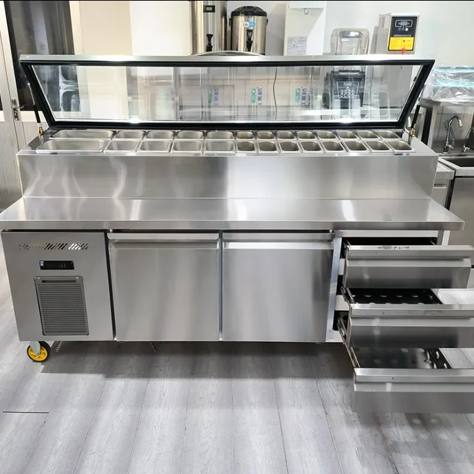 

Коммерческий однотемпературный холодильный стол для приготовления пиццы, салатов и сэндвичей с механическим охлаждением и воздушным охлаждением