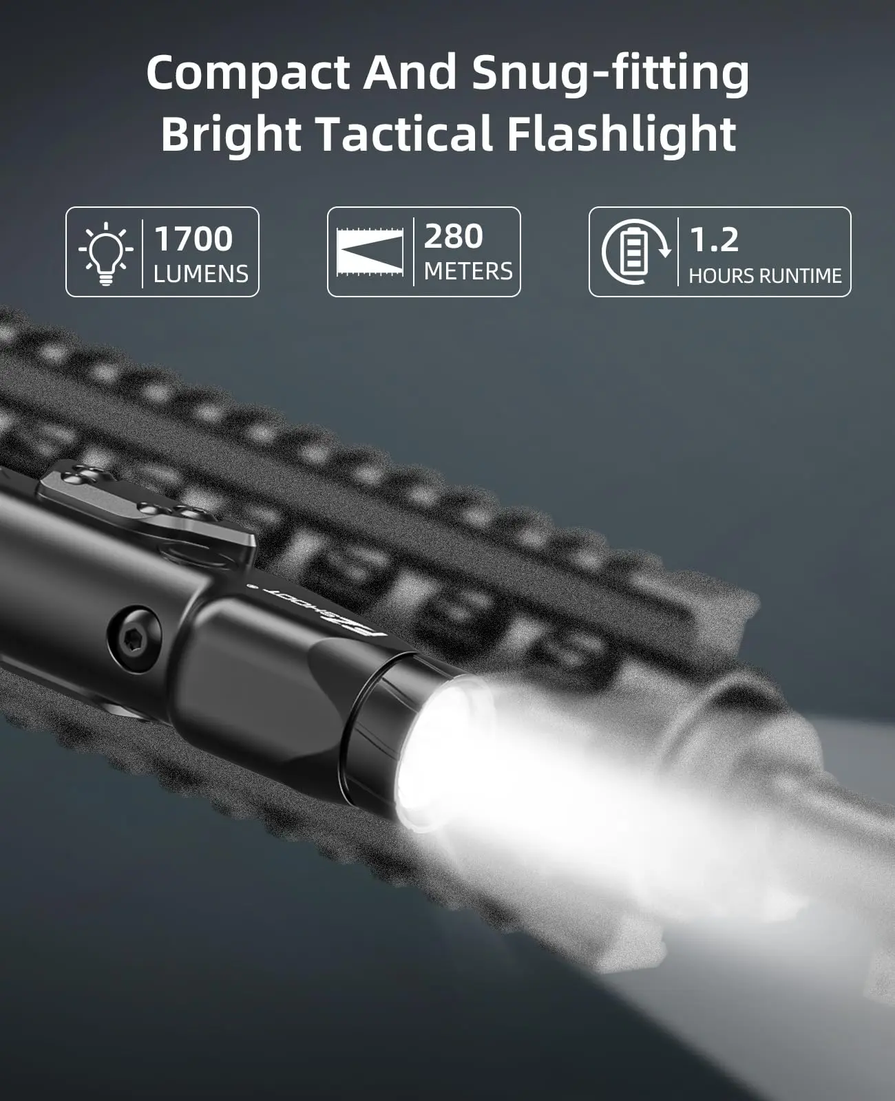 EZshoot Kompakte Taschenlampe 1700 Lumen LED-Licht für M-Rail und Picatinny-Schiene Magnetisch Aufladbar mit Stroboskop-Modus für die Jagd – Detail 2