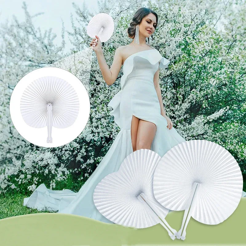White Folding Fan,Heart Shape Circular Blank Paper Hand Fans Outdoor Gatherings Party Birthday Wedding Decor Handmade Gifts