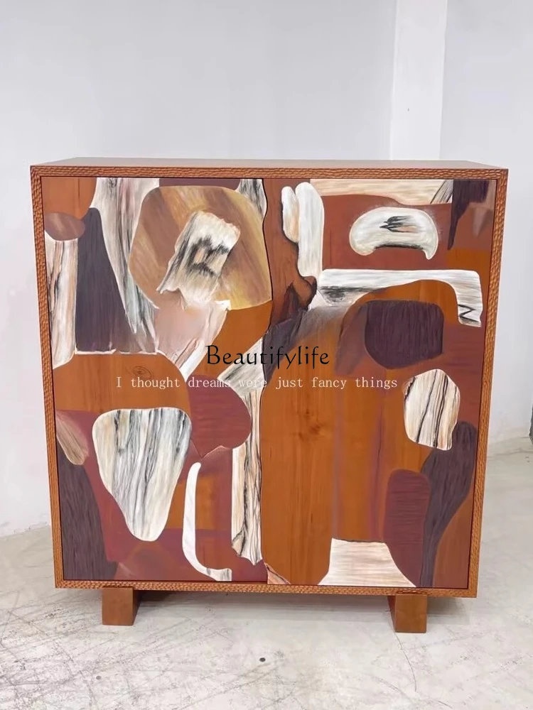 

Medieval painting solid wood dining side cabinet surprise quiet wind art painting storage cabinet household