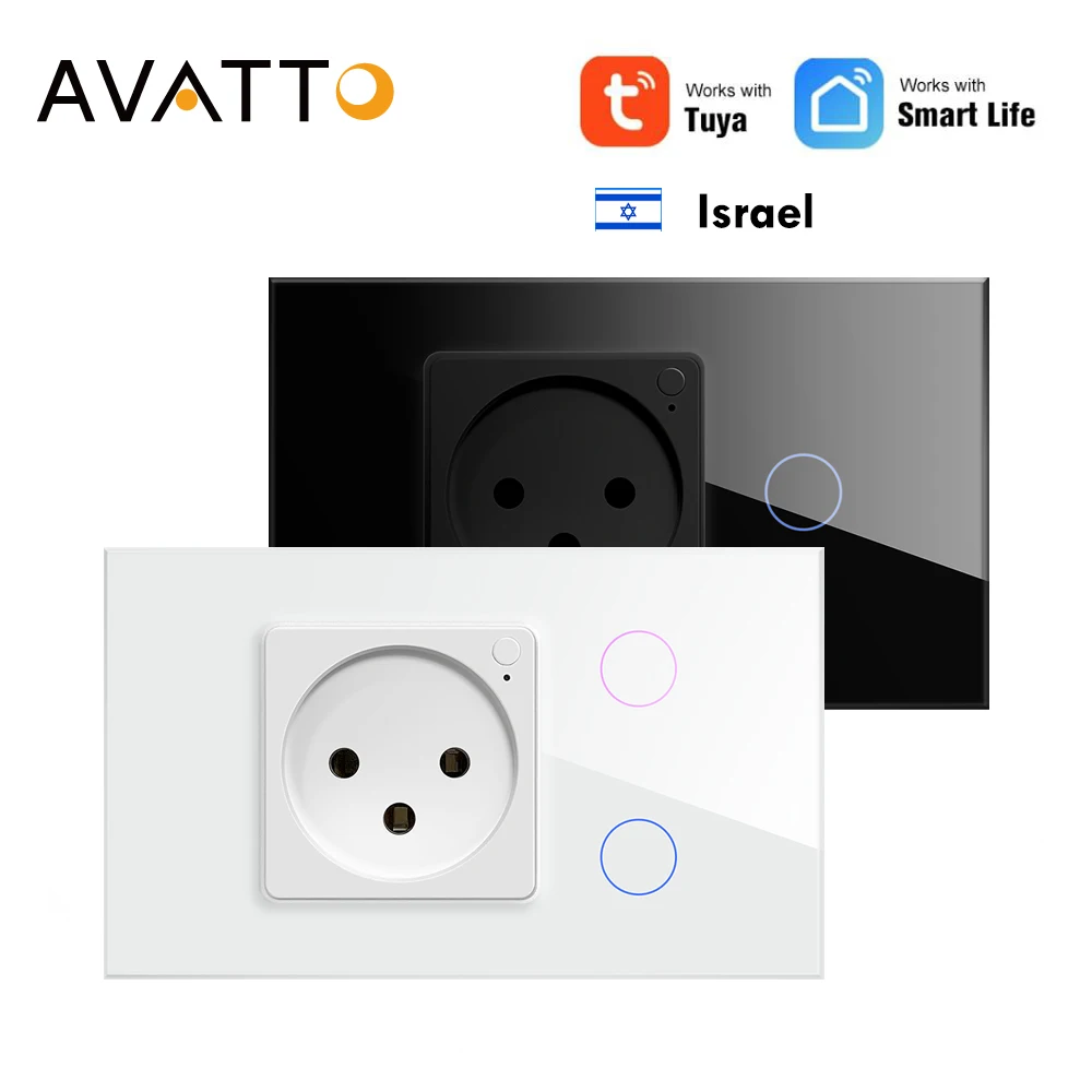 AVATTO Israel Stand Tuya WiFi/Zigbee Wall Light Switch with Socket,Smart Life App Remote Control,Works With Alexa Google Home.