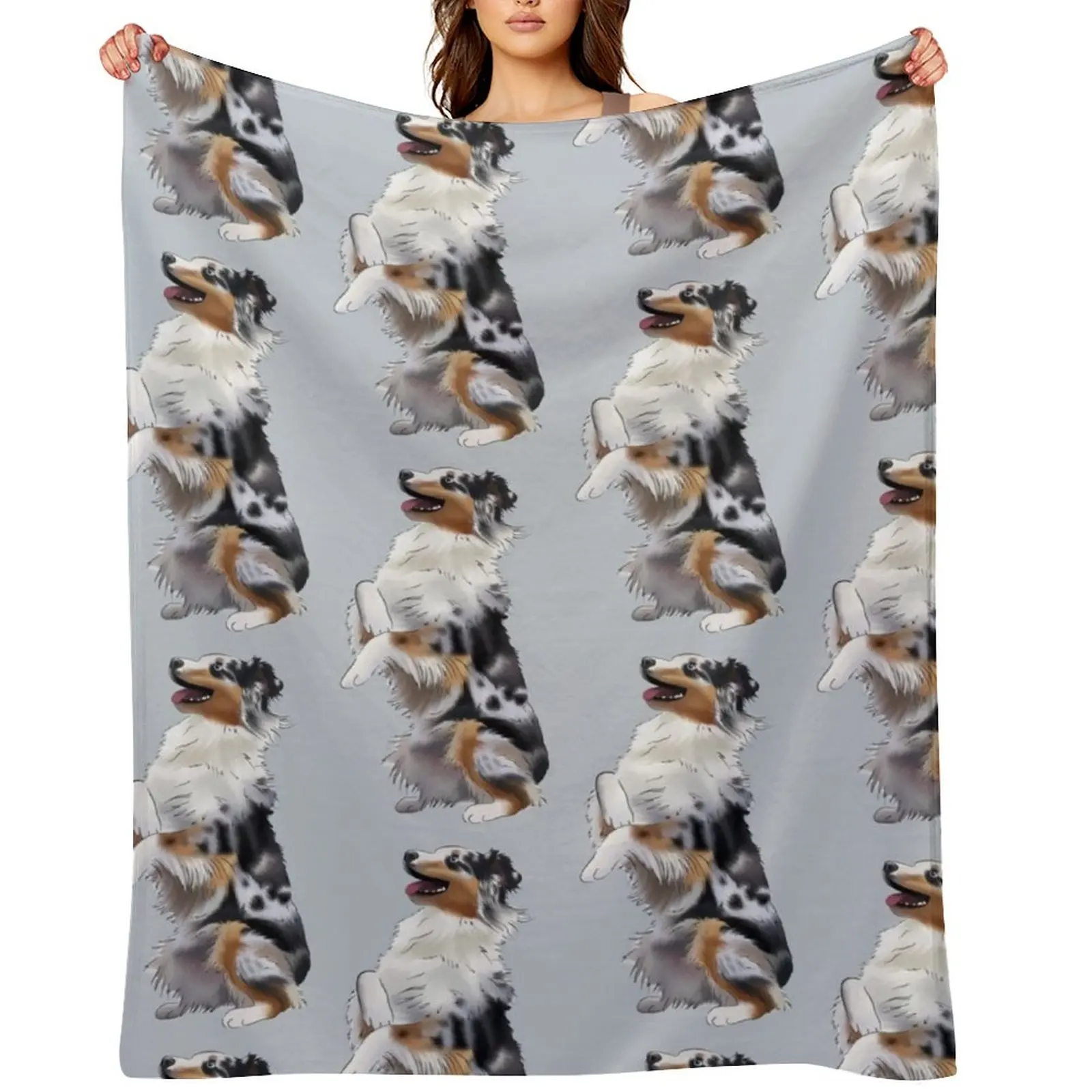Cute Australian Shepherd Blue Merle | Begging Dog | Aussie Drawing Throw Blanket Nap Shaggy Travel for sofa Bed covers Blankets