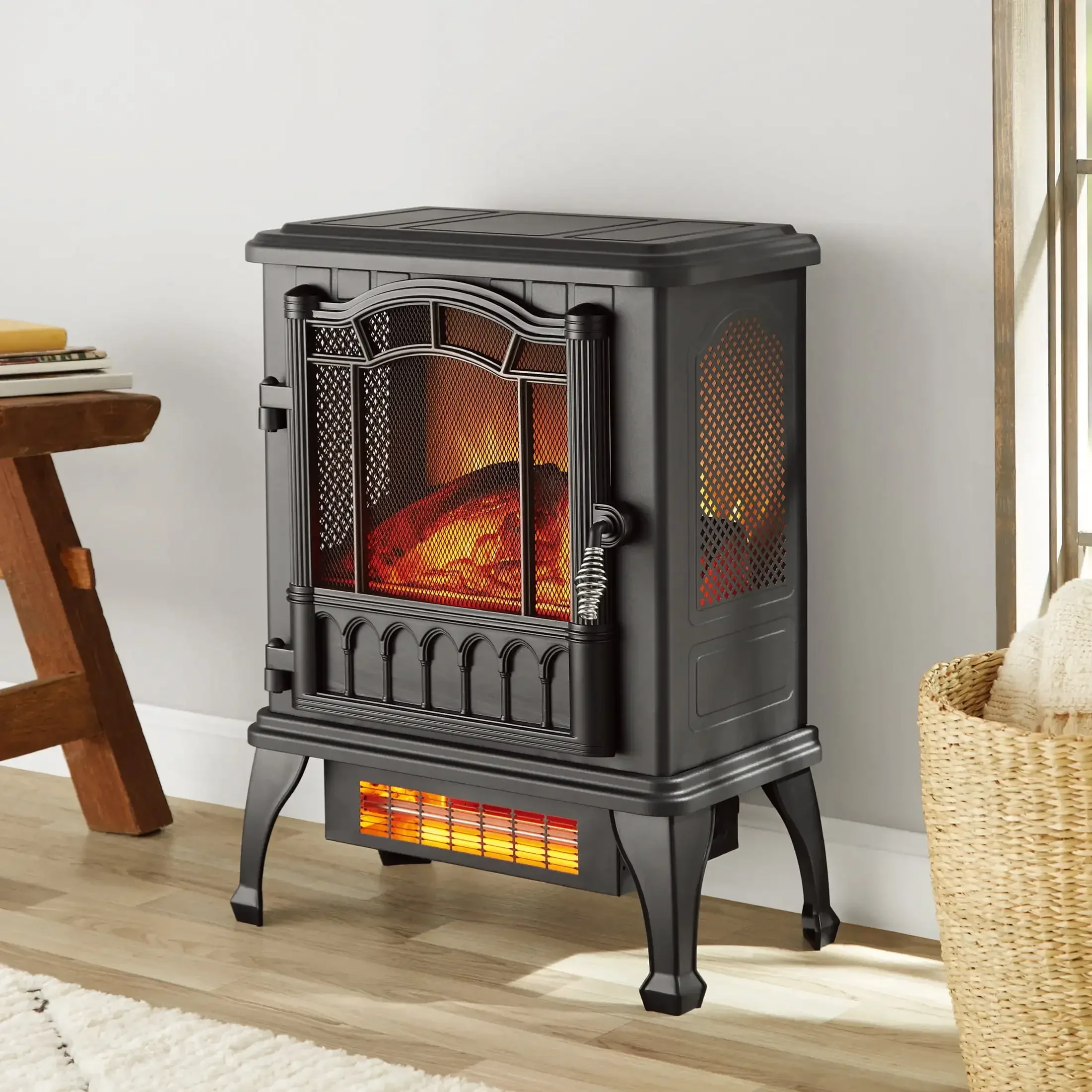 New 2-Setting 3D Electric Stove Heater with Life-like Flame, Black