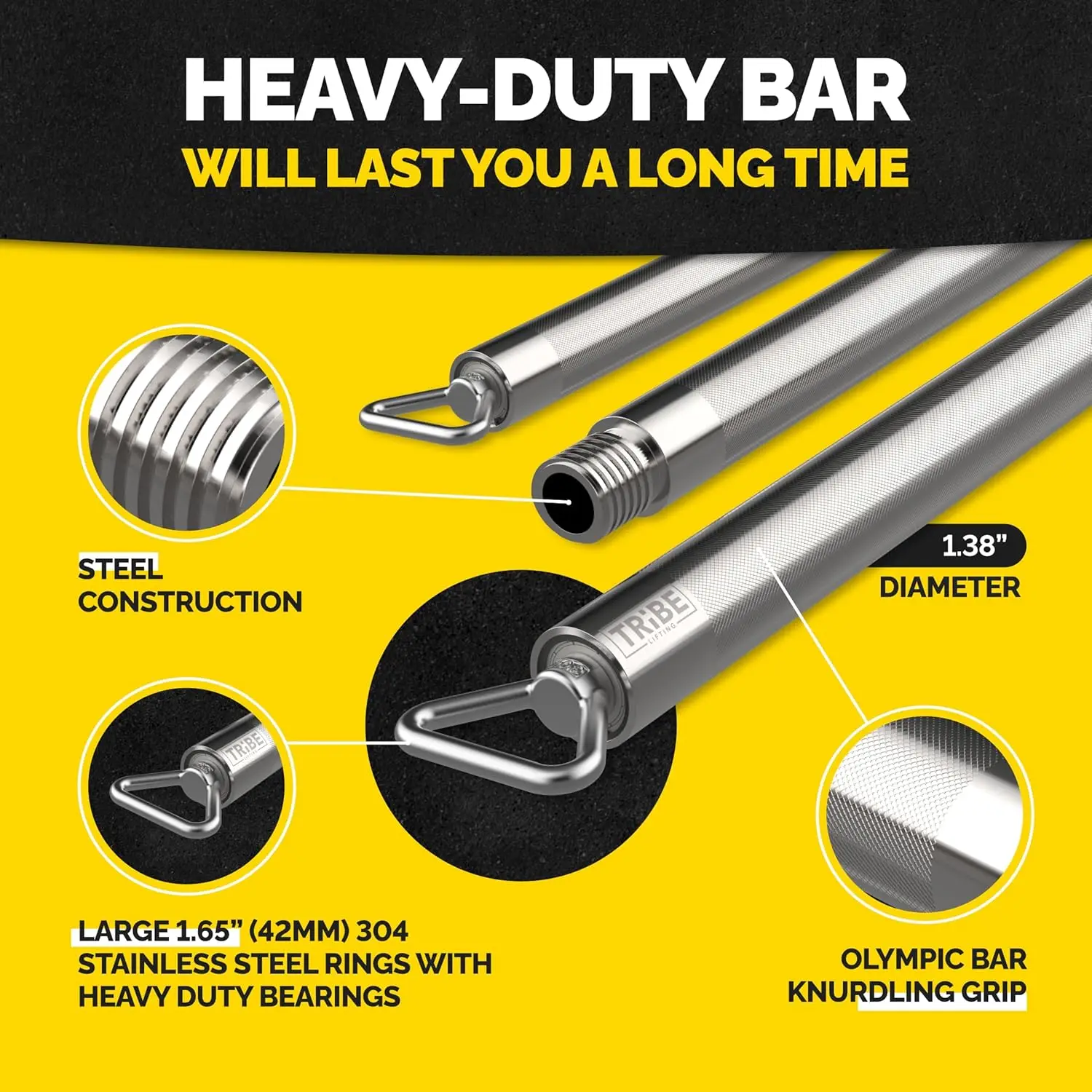 Portable Home Gym Heavy Duty Steel Resistance Band Bar, Adjustable Length, Ball Bearing Swivel for Workout