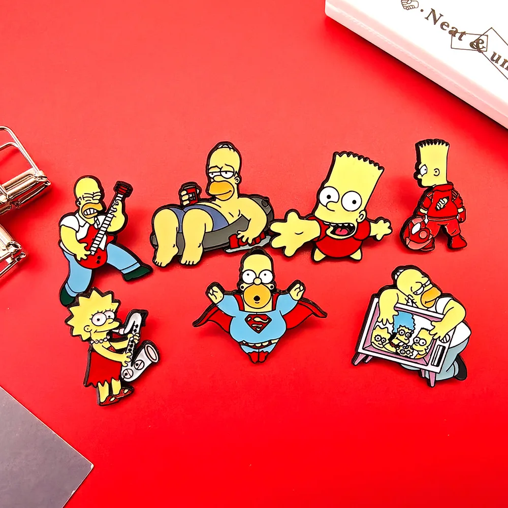 7 Pcs The Simpsons Brooch Set Cartoon Enamel Pins Metal Badges Jewelry for Clothing And Backpack Accessories Gift for Friends