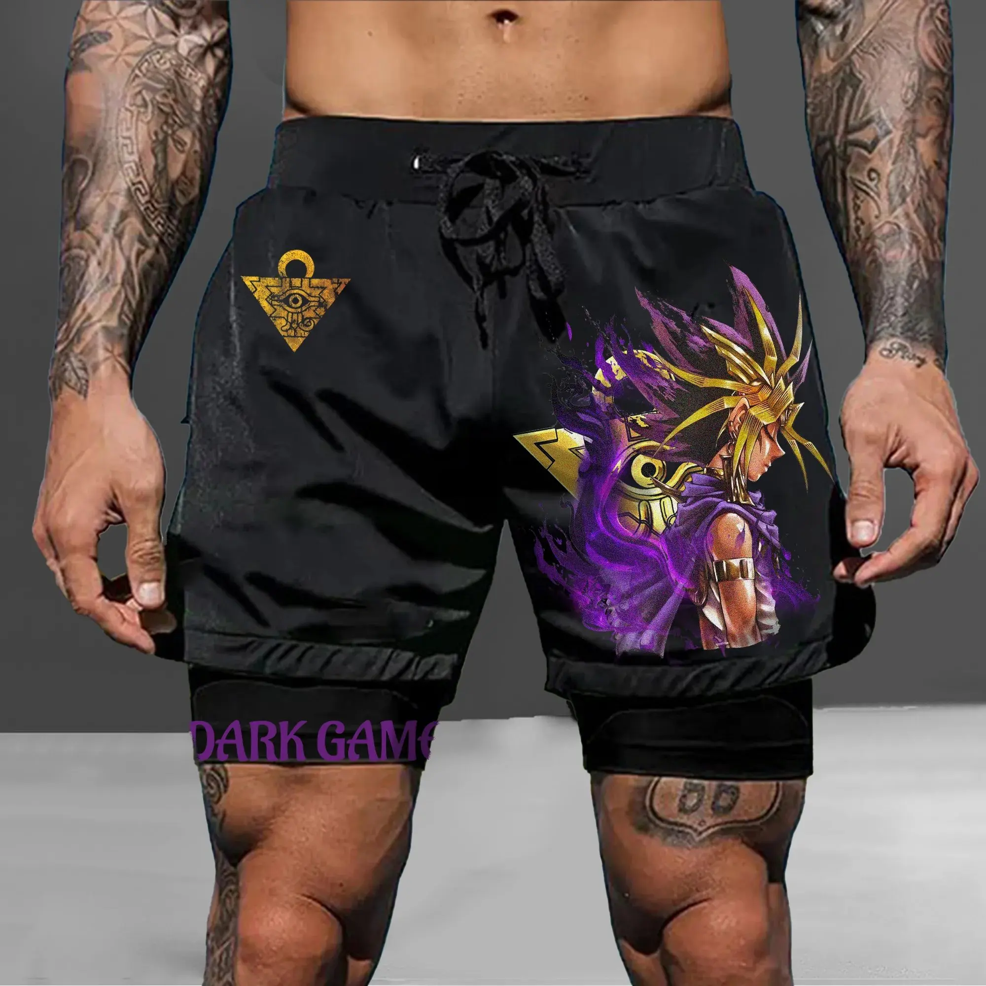 2025 Yu-Gi-Oh! Pantalones cortos deportivos estilo Kaiba Corp: tela de secado rápido de anime japonés con licencia y estampados de juegos de cartas