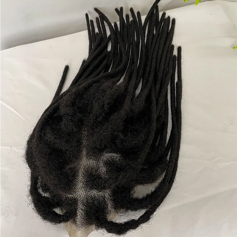 Afro Dreadlock-Toupet aus Spitze, Echthaar, 20,3 cm, 100 % handgefertigt, Dreadlock-Verlängerung, Echthaar, für Damen/Herren, 20,3 x 25,4 cm