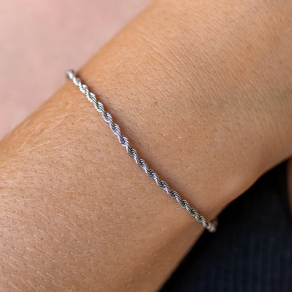 EMANCO 2/3/4/5MM Gedrehtes Seilkettenarmband für Damen und Herren Hip Hop Punk Silberfarben Edelstahl Modeschmuck – Detail 4