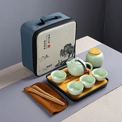 Chinese Tea Travel Set Kung Fu Ceramic Portable Teacups Teapot Porcelain Gaiwan Cups Ceremony Tools Handmade Mini XiShi Pot
