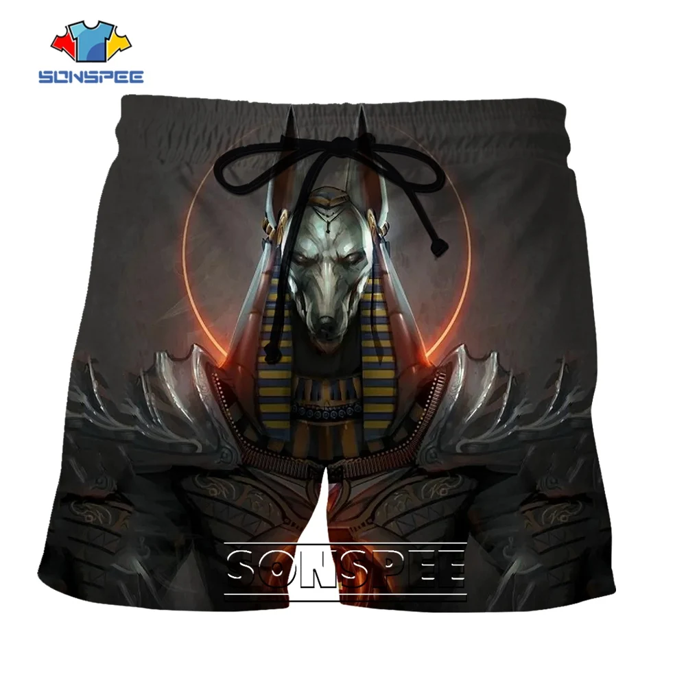 SONSPEE ncient Egyptian Anubis Harajuku Summer 3D Print Shorts Plus Size Grim Reaper Clothing Men Women Sports Short Pants