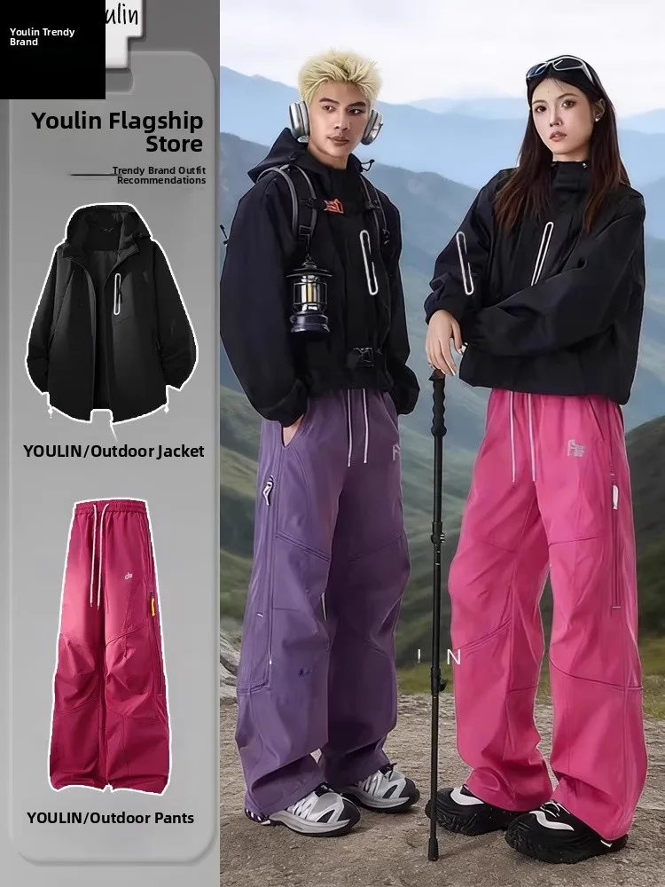 

Outdoor Three-Proof Soft Climbing Suit Men Women Casual Mountain Climbing Pants Couple Leisure Hiking Jacket Set