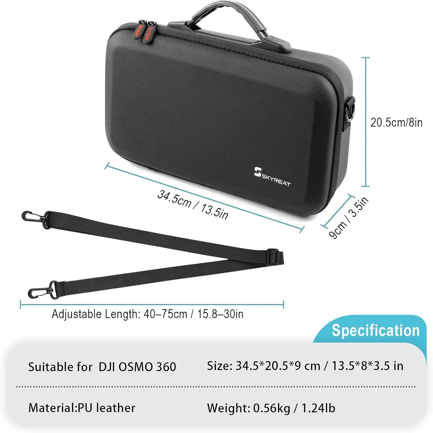 حافظة Osmo 360، حقيبة كتف محمولة للتخزين من جلد البولي يوريثان لملحقات كاميرا الحركة DJI OSMO 360 #5