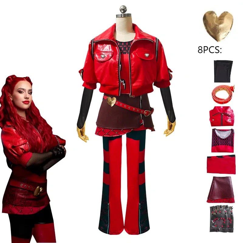 Adult Descendants The Rise of Red Female Cosplay Costume Uniform Leather Clothes and Pants Suit Halloween Role Play Stage Outfit