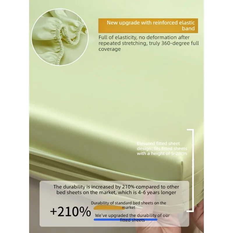 American Style Cooling Ice Silk Fitted Sheet Solid Color  Elastic Mattress Cover Soft Anti‑Slip Bed Sheet for Bedroom Dormitory