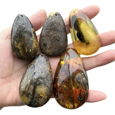 Colgante de ámbar grande para mujer, joyería Diy, venta al por mayor, planta Natural de gota única, 100% piedra Báltica Original auténtica para collar de cadena
