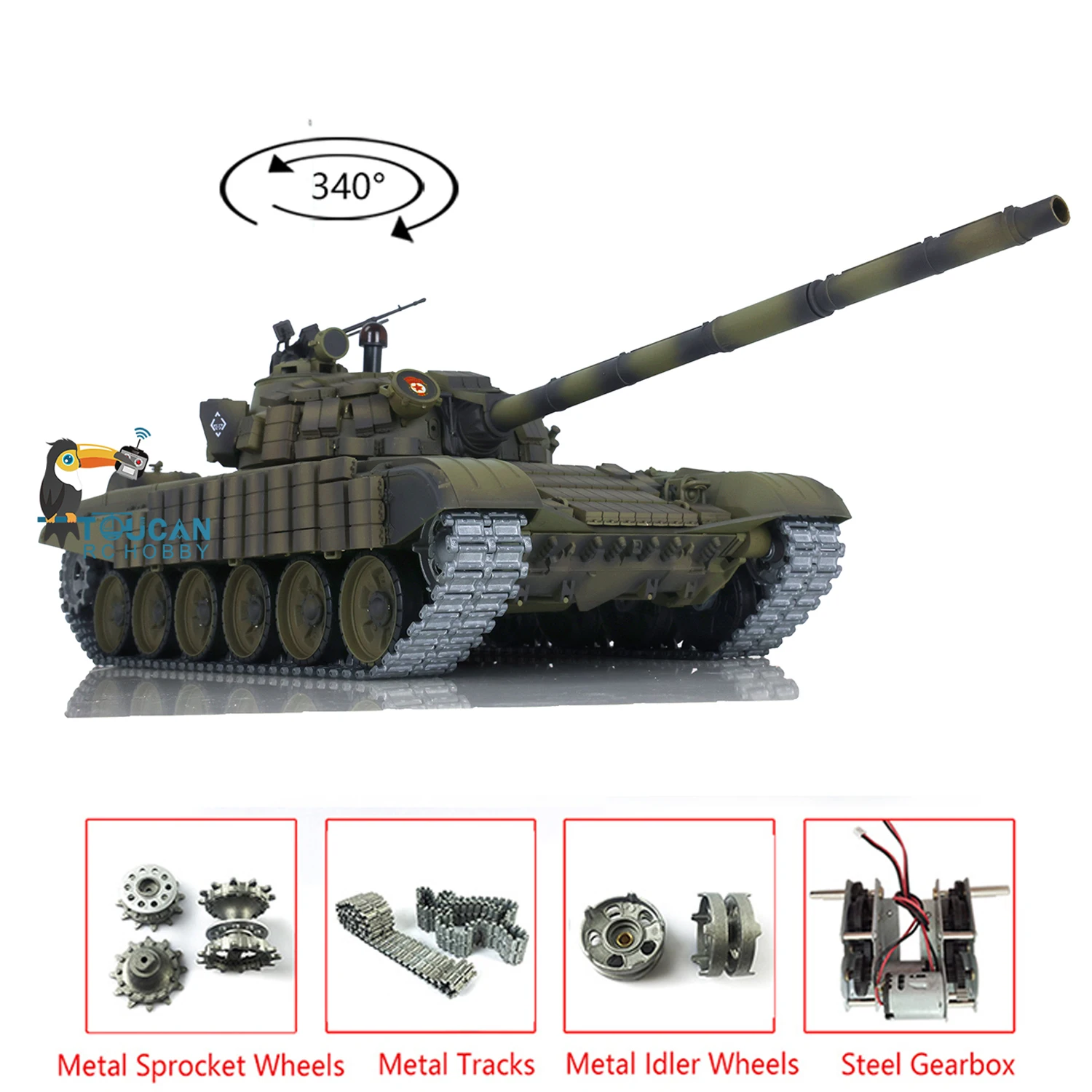 Heng Long V7.0 Latest Version RC Tank T72 1/16 Upgraded Metal 3939 Main Battle Off-Road Vehicle Electric Toucan Toy TH20567