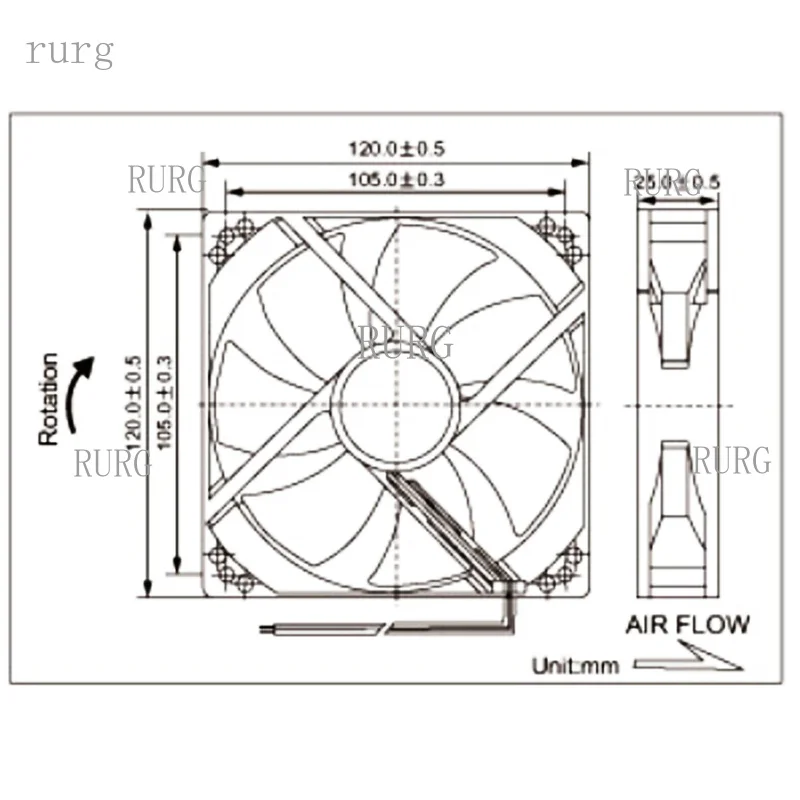 R+ 1-piece brushless DC cooling fan 120x120x25mm 120mm 12025 7 blades 5V 12V 24V 2-pin