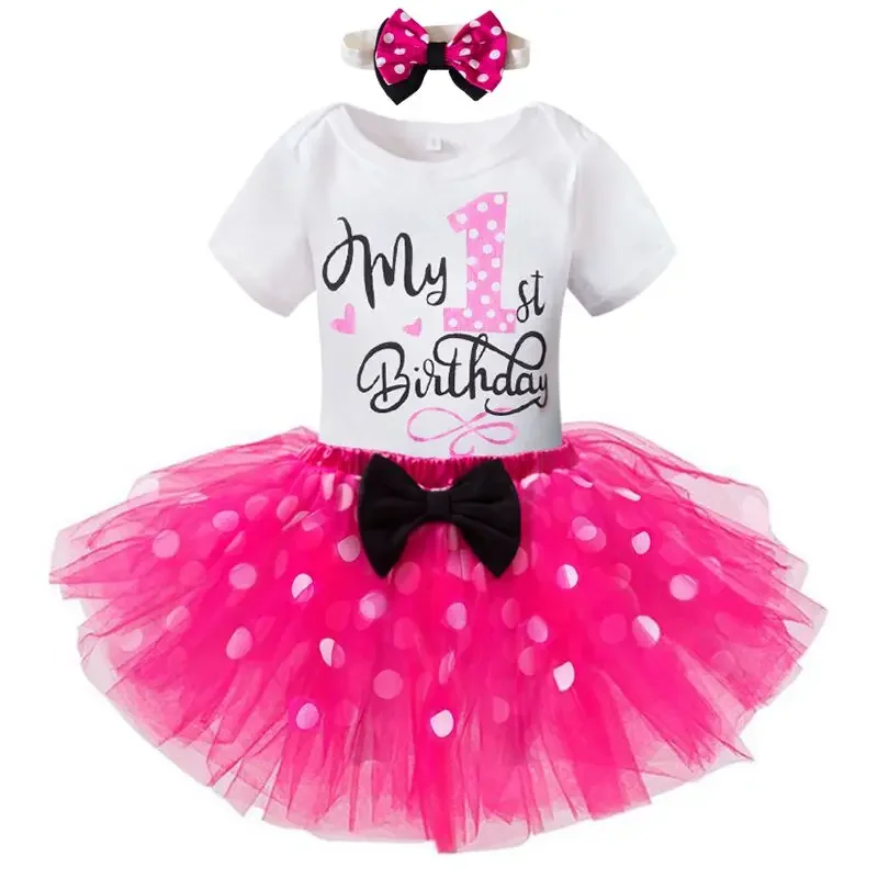 0-18M 1st Birthday Baby Girl Clothes Set Infant Newborn Toddler Dress Letter Romper Ruffle Tulle Skirts Headband Outfit Summer