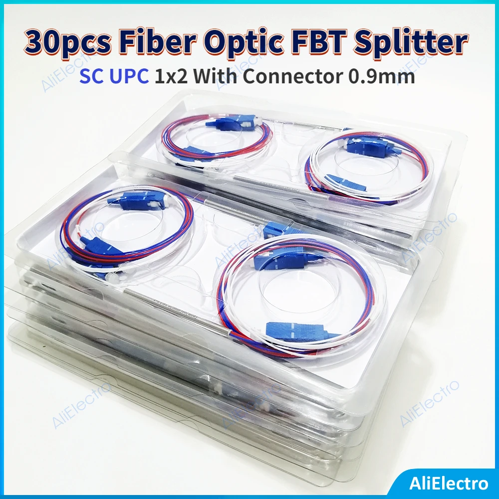 

30pcs Fiber Optic FBT Splitter SC UPC 1x2 With Connector 0.9mm Unbalanced Coupler Optional Split Ratio 1/99 10/90 45/55 20/80