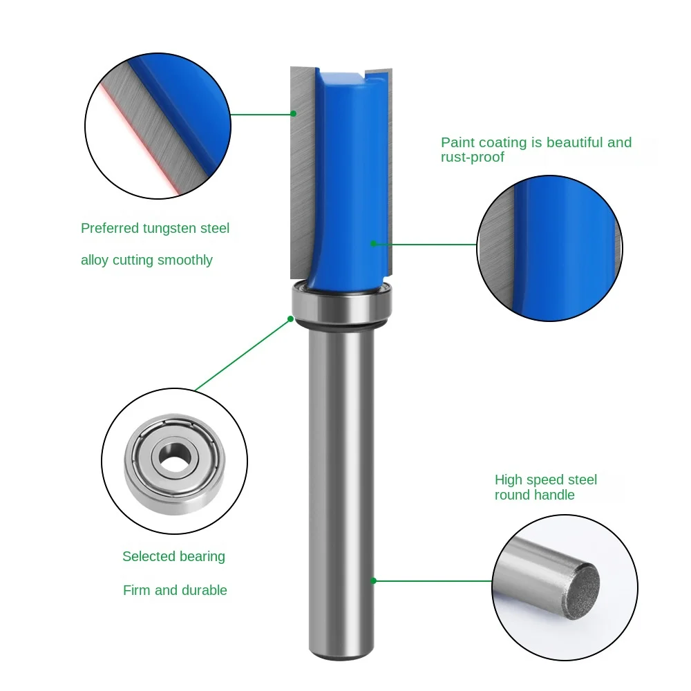 8mm Shank Flush Trim Router Bit Pattern Bit Top Bottom Bearing1/2\