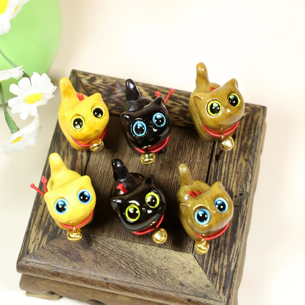 Red Sandalwood Black Cat Hand Piece Sandalwood Kitten Figurine Simple Creative Wooden Cat Ornament Wholesale Craft Gift