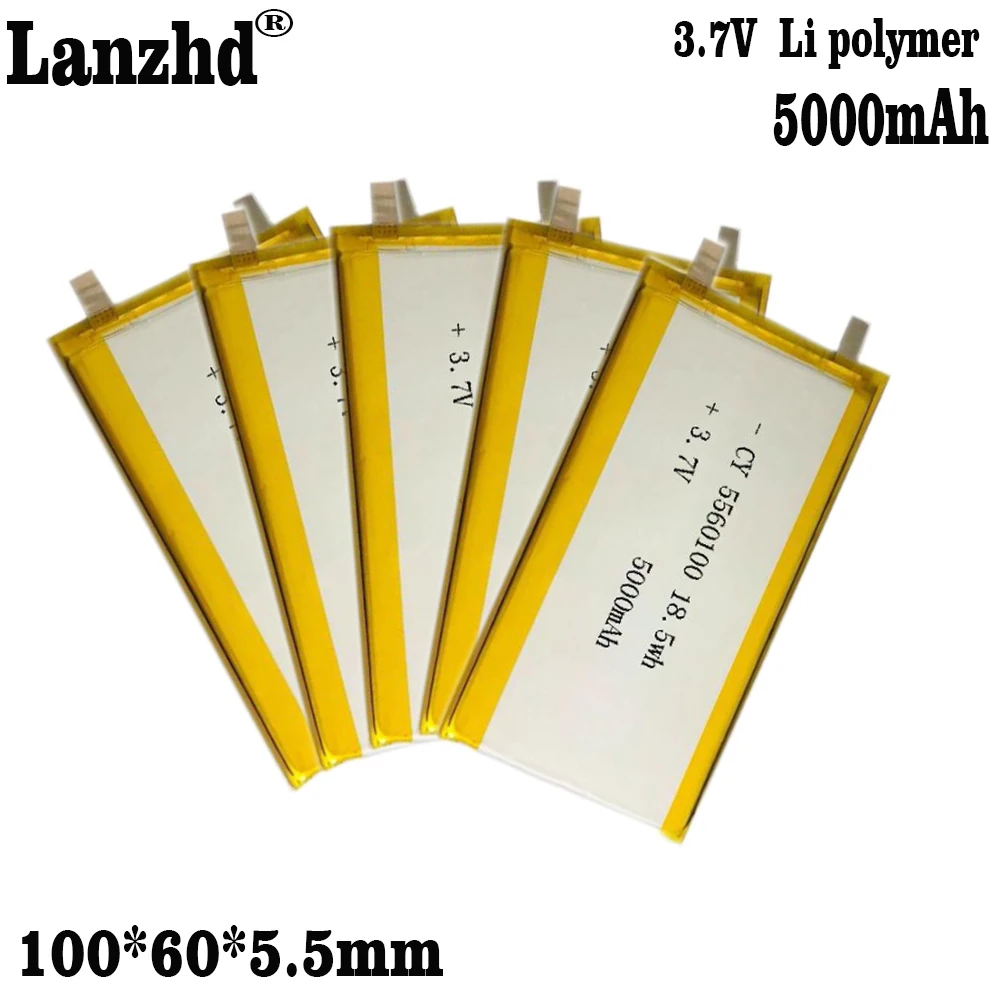 1-12Pcs  Li 3.7V 5560100 5565113 5000mAh Li polymer lithium battery is suitable for LED TOY mobile power supply with cable