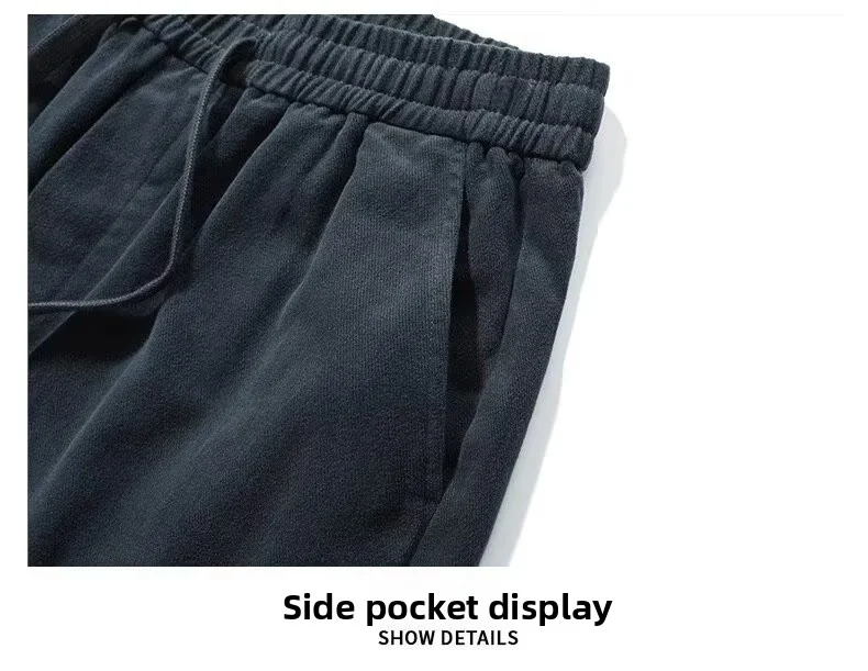 Herren-Arbeitshosen, einfarbige, vielseitige Freizeithosen, lockere, bequeme Hosen, trendige Herrenhosen mit mittlerer Bundhöhe und seitlichem Kordelzug. – Detail 21