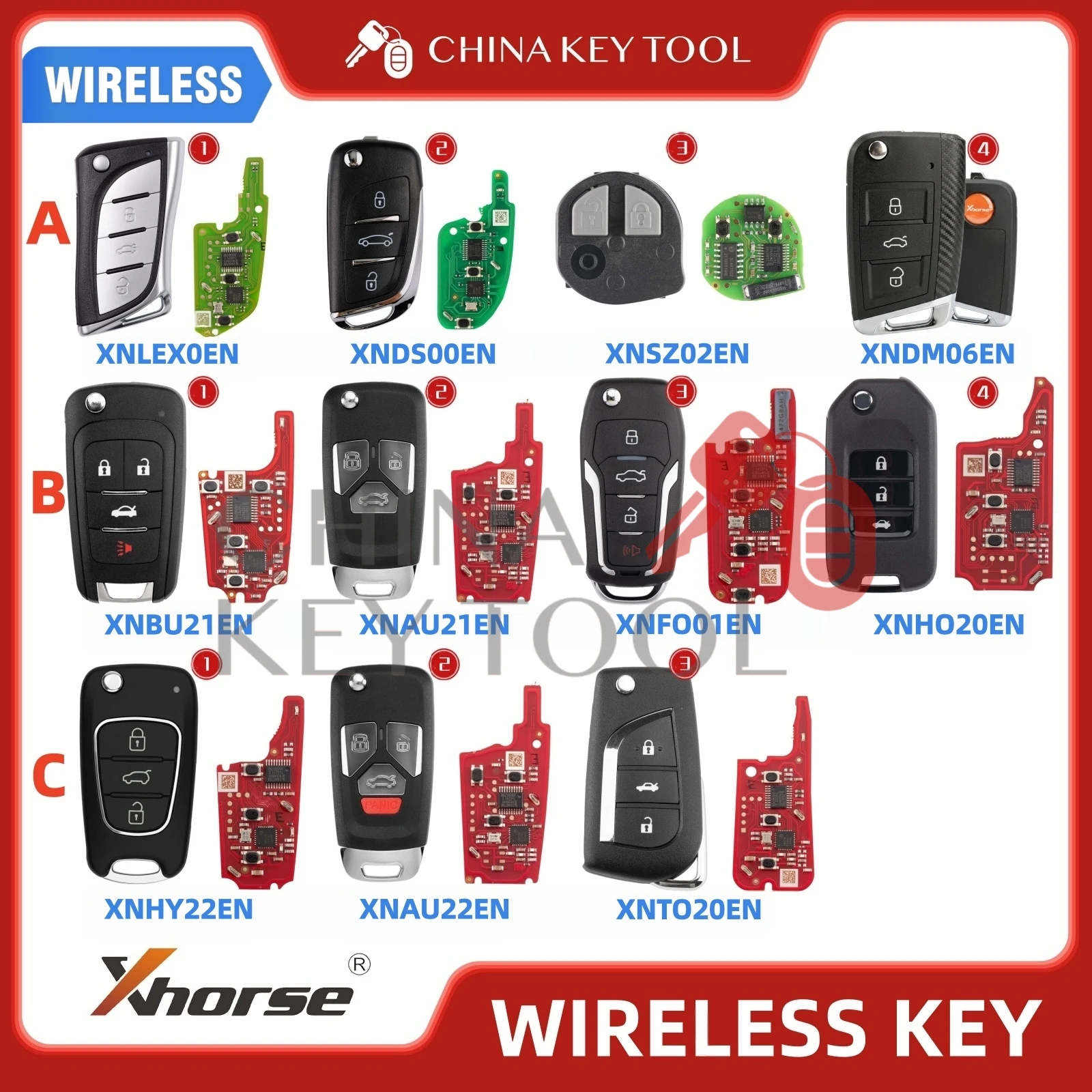 Xhorse XN Wireless Remote KeyXNSZ01EN XNAU21EN XNAU22EN XNBU21EN XNDS00EN XNFO01EN XNHO20EN XNHY22EN XNLEX0EN XNTO20EN XNDM06EN