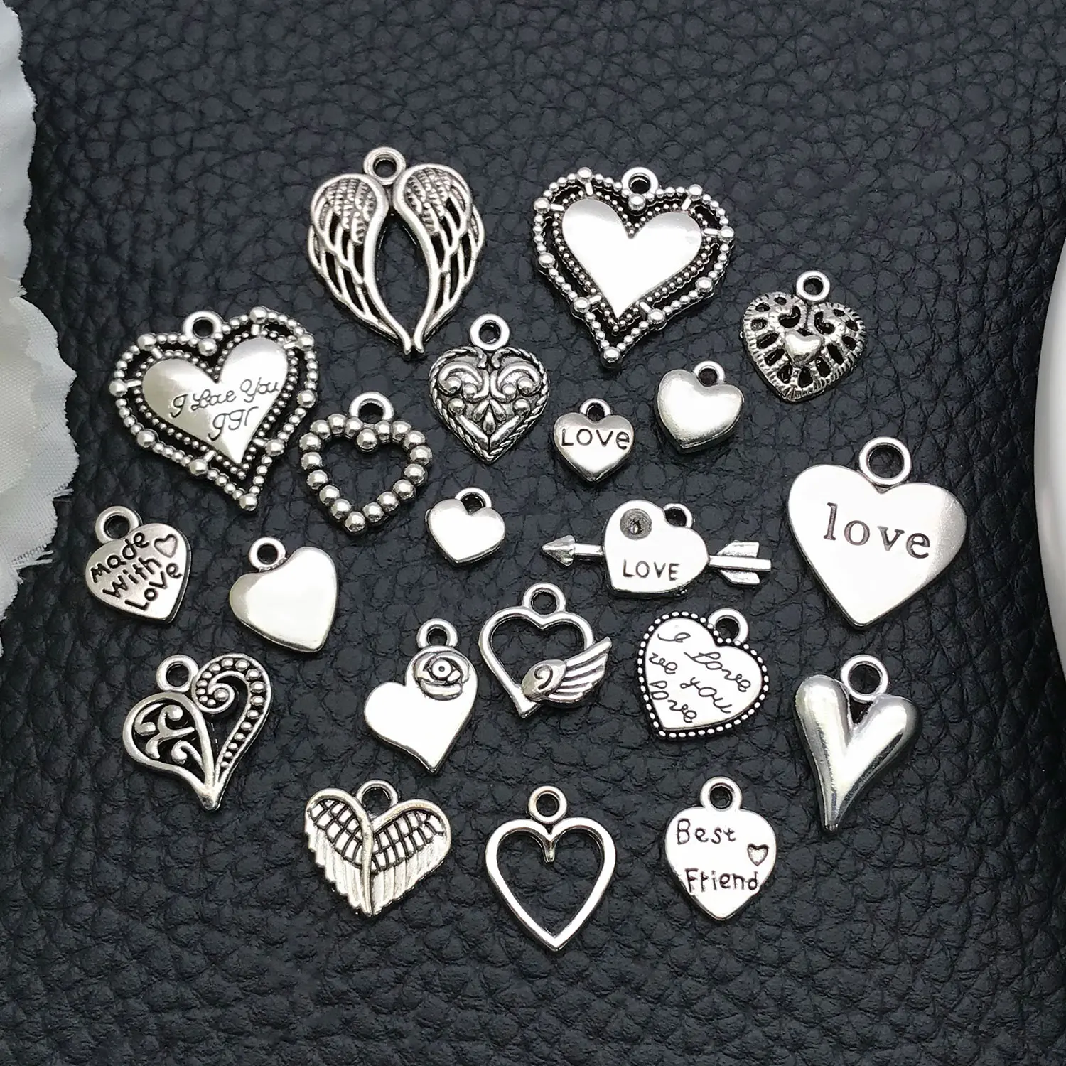20 Pcs DIY Alloy Charms Jewelry Findings Solid & Hollow-Out Heart-Shaped Pendants for Necklaces, Earrings, Bracelets  Handmade