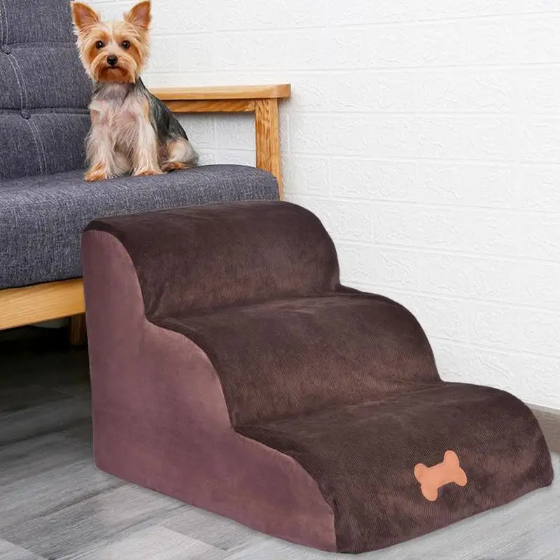 Dog Ramps 3 Steps Dog Stairs For Sofa Couch Bed High Density Sponge Ramps For Small Dogs And Cats Non-Slip Washable Stair Ladder