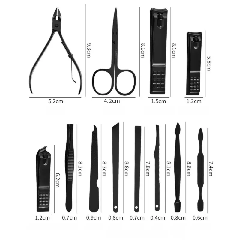 Kit de aliciamento múltiplo de 12 peças para homens e mulheres – conjunto de cortador de unhas com navalha de sobrancelha, removedor de cera de ouvido, tesoura de cabelo do nariz