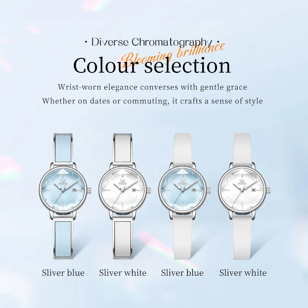 ساعات OLEVS النسائية كاجوال عصرية مريحة بحزام جلدي أصلي كوارتز ساعة يد مقاومة للماء وتاريخ مضيء مقاومة للماء #6