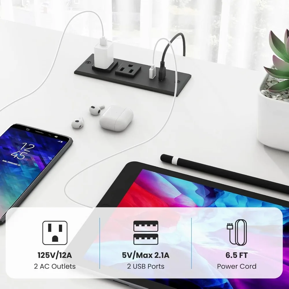 2-Person Reversible Computer Desk with LED Lights, 94.5” Long Office Desk with Power Outlets, Monitor Stand, Keyboard Tray & 2