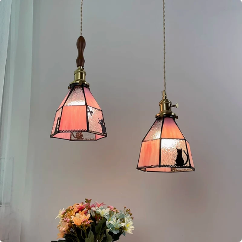 

Retro LED Glass Chandelier Bedroom Entrance Hallway Pendant Light Aisle Dining Room Bedside Fixtures Ceiling Lamp Hanging Home