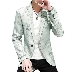 Blazer New Men's Fashion Business Gentleman Slim Letters British Style Outdoor Performance Trend Wedding Banquet Casual Blazer