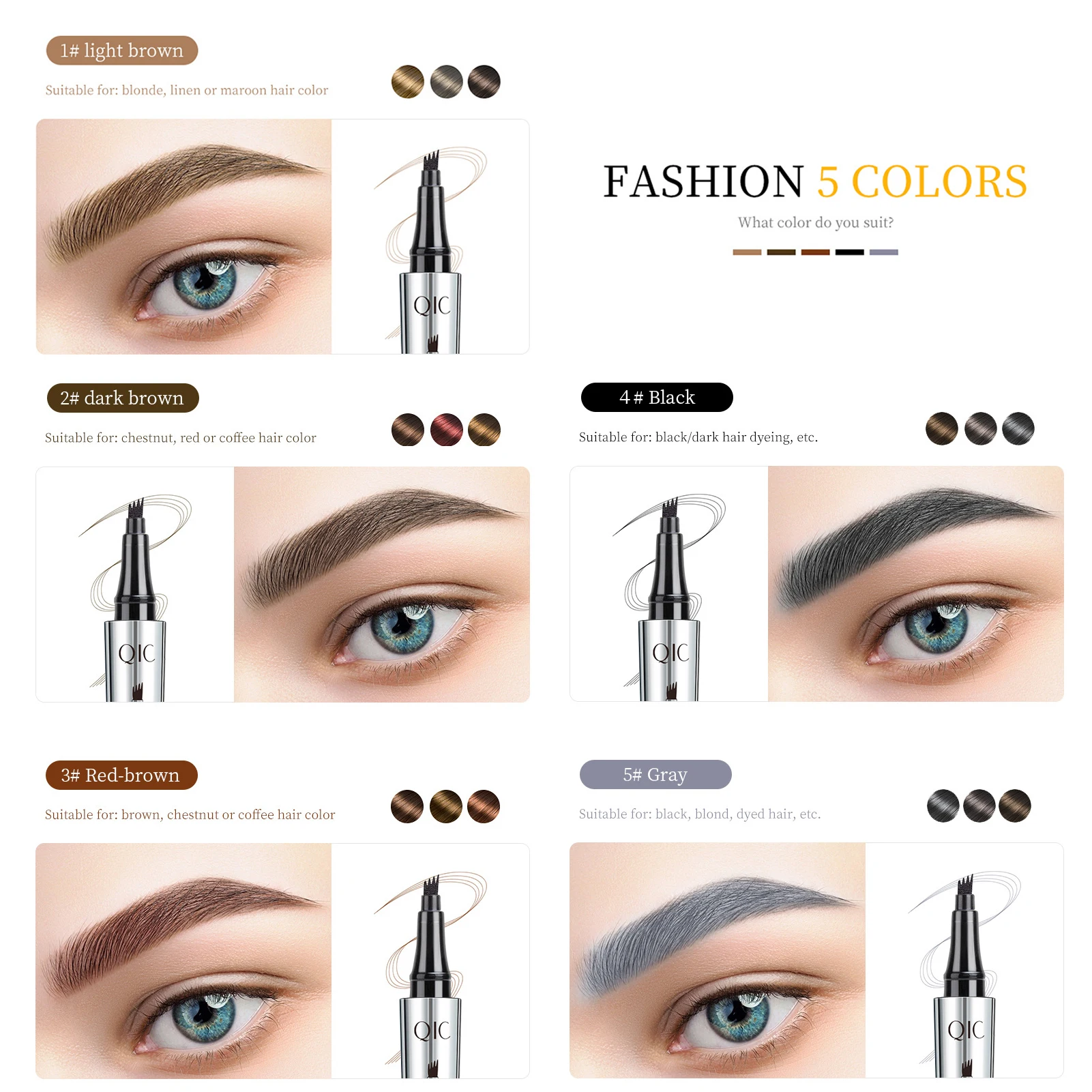 Lápiz de cejas líquido ultrafino de cuatro mandíbulas, lápiz de cejas 3D impermeable a prueba de sudor, herramienta cosmética de maquillaje de ojos de larga duración para mujeres