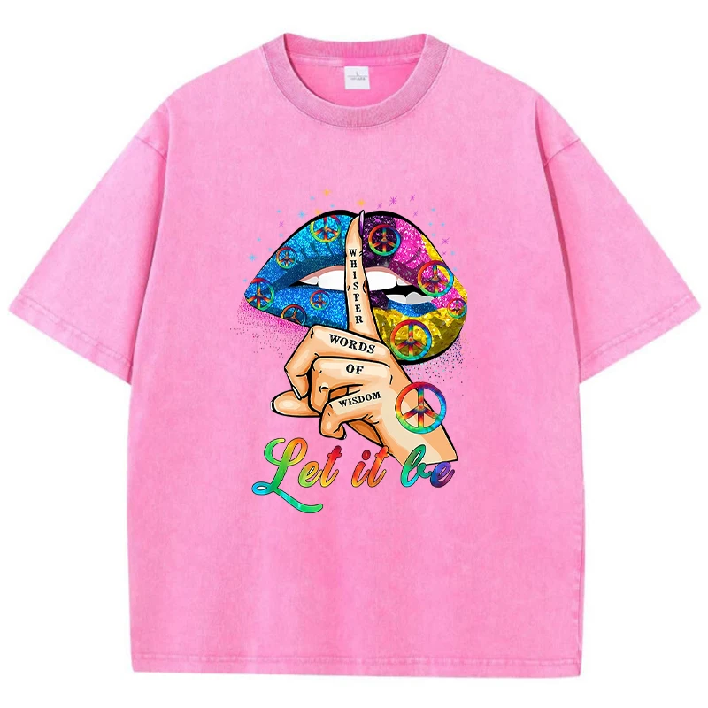

Summer Women Cotton Washed T-Shirt Let It Be Whisper Words Of Wisdom Print Tee Shirt Fashion Casual Tops Oversize Female Clothes