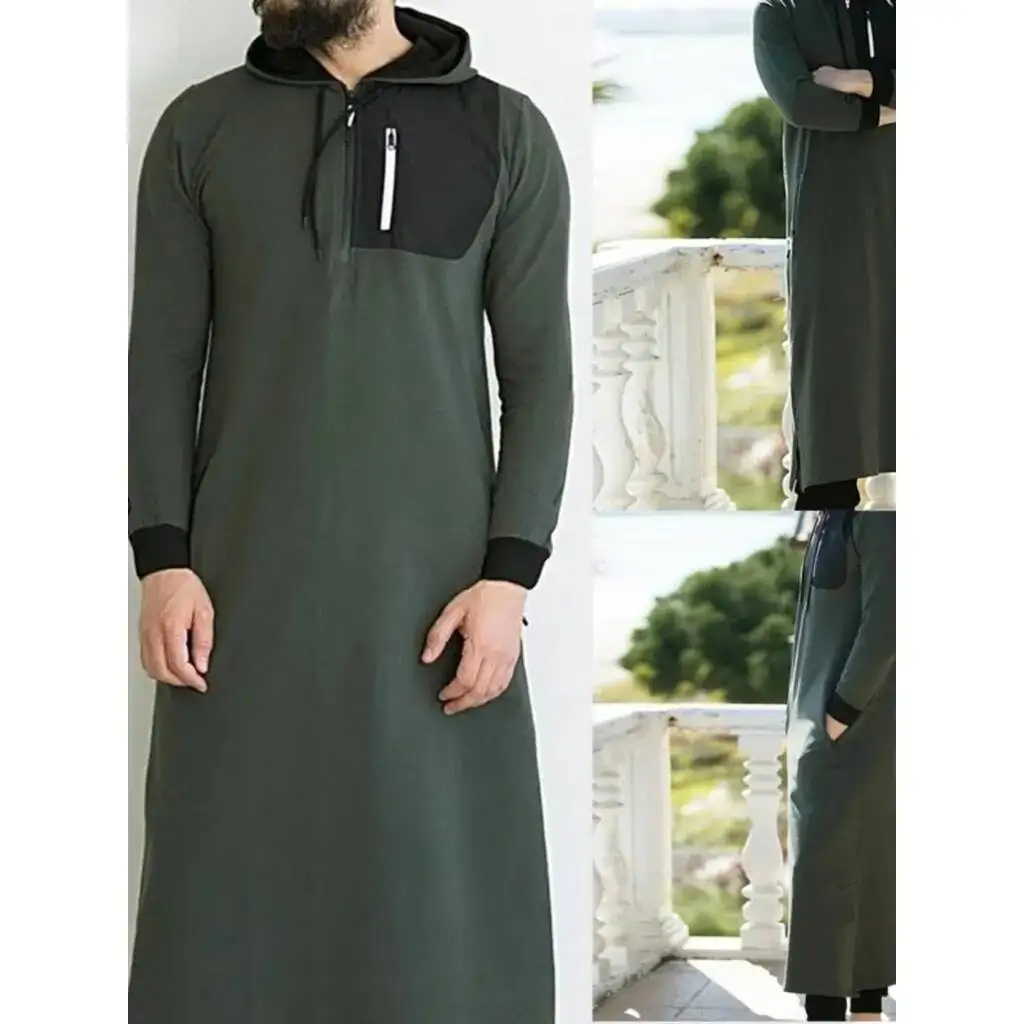 

Jubba Thobe Sleeve Muslim Clothing Robe For Men Arab Hoodies Kaftan Long Hoodie