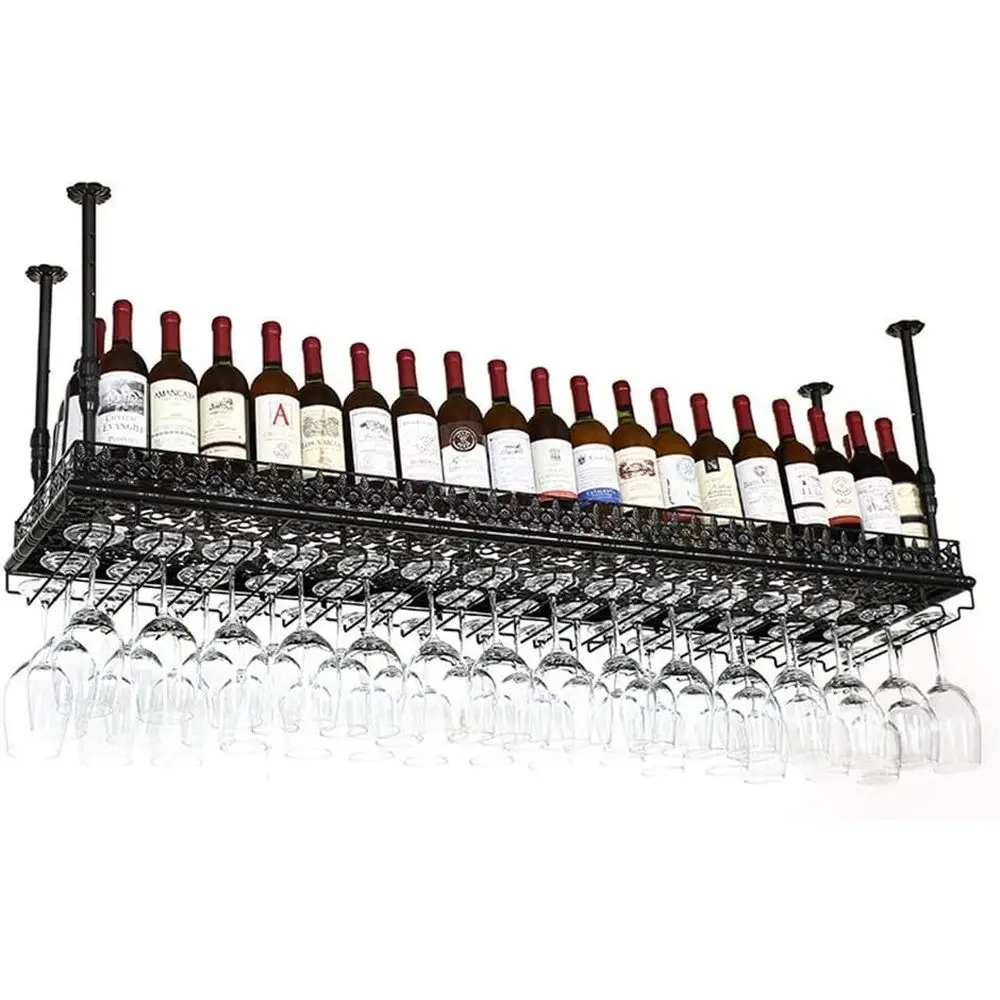 

Innovative Upside-Down Wine Rack, European Style Glass Holder, 60x35cm, Black for Home Kitchen