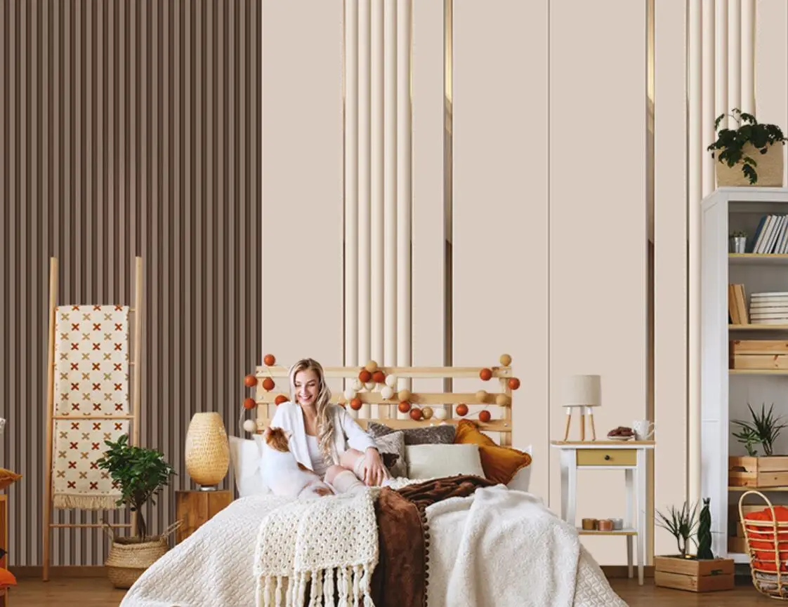 Custom 3d Wallpaper Mural Nordic Abstract Art Modern Light Luxury Metal Stripe Wood Grain Living Room TV Background Wall