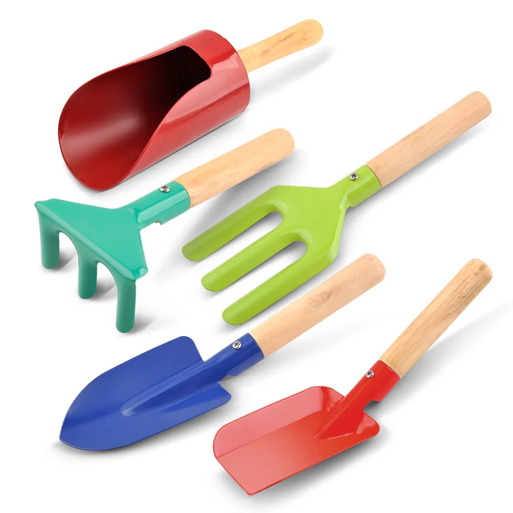 8-Piece Durable Modern Gardening Hand Tools Kit Iron Painted Wooden Handle Spade Rake Bag For Flowers Vegetables