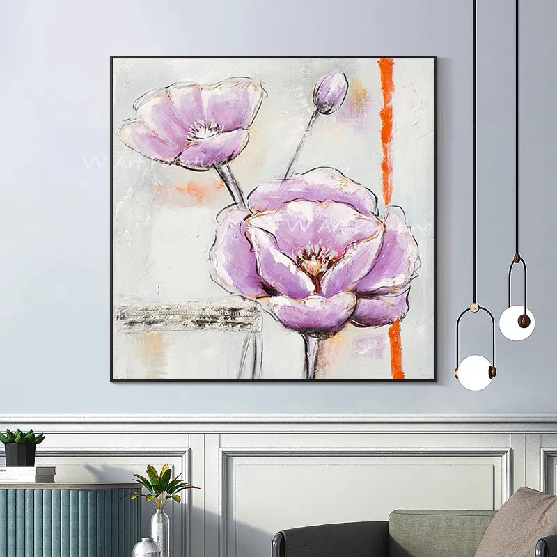 

100% фиолетовый цветок толстый абстрактный современный холст настенное Искусство гостиная украшение для дома в подарок без рамки